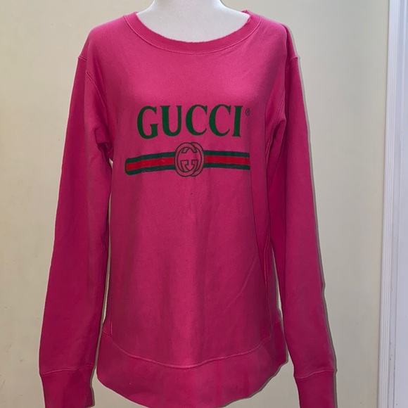 Gucci vintage inspired oversized long sleeve logo pink sweatshirt interlocking G - Picture 4 of 15